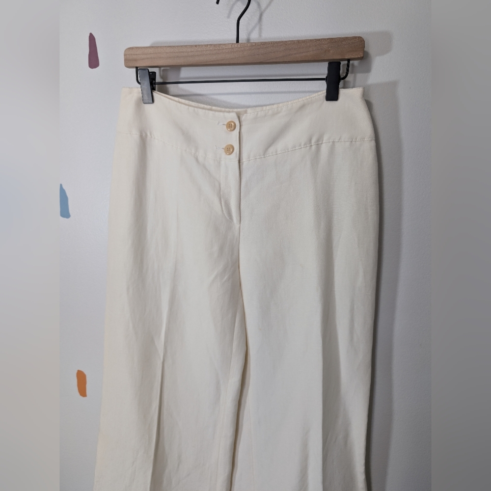 Armani Collezioni Cream Linen Silk High Waist Wide Leg Pants - Picture 2 of 12